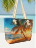 Canvas Palm Tree Print Shoulder Tote